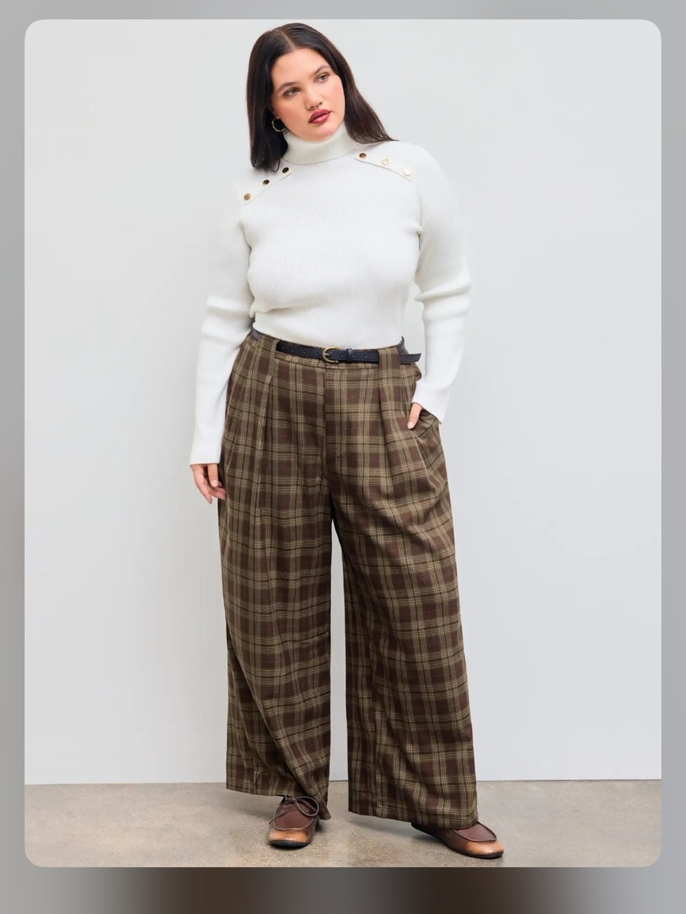 Cider MID RISE CHECK POCKET WIDE LEG TROUSERS WITH BELT CURVE & PLUS 0XL CR27-26